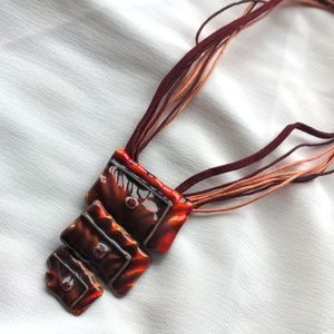 (2/$25) Glossy crimson metal pendant necklace costume jewelry accessory